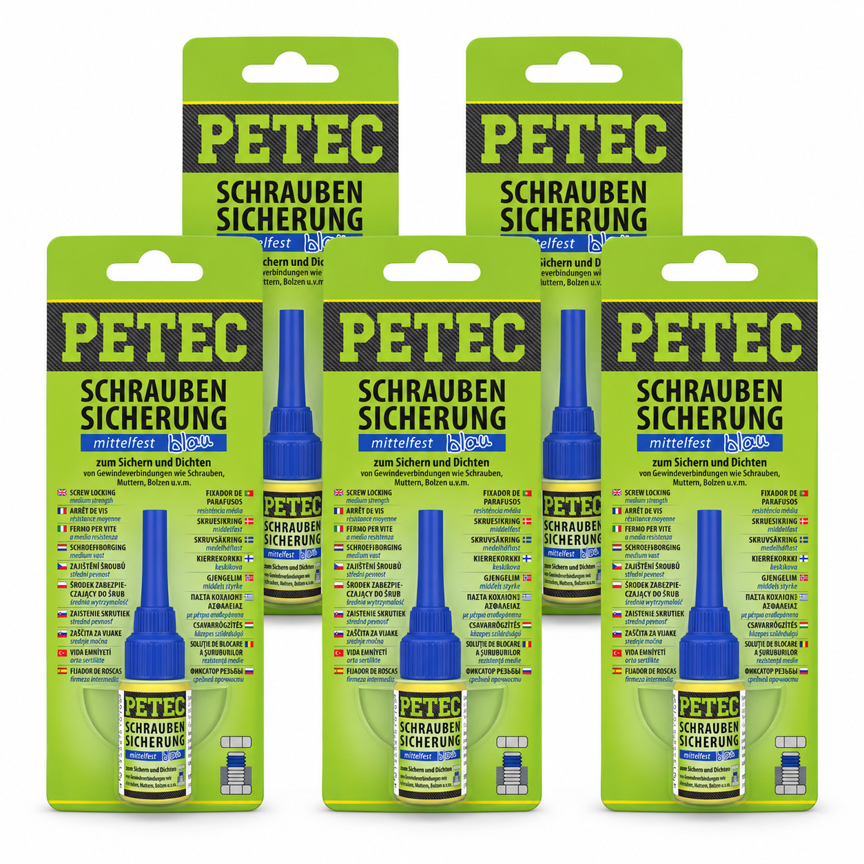 PETEC 5x 91005 Schraubensicherung mittelfest blau 5 g Schraubenkleber