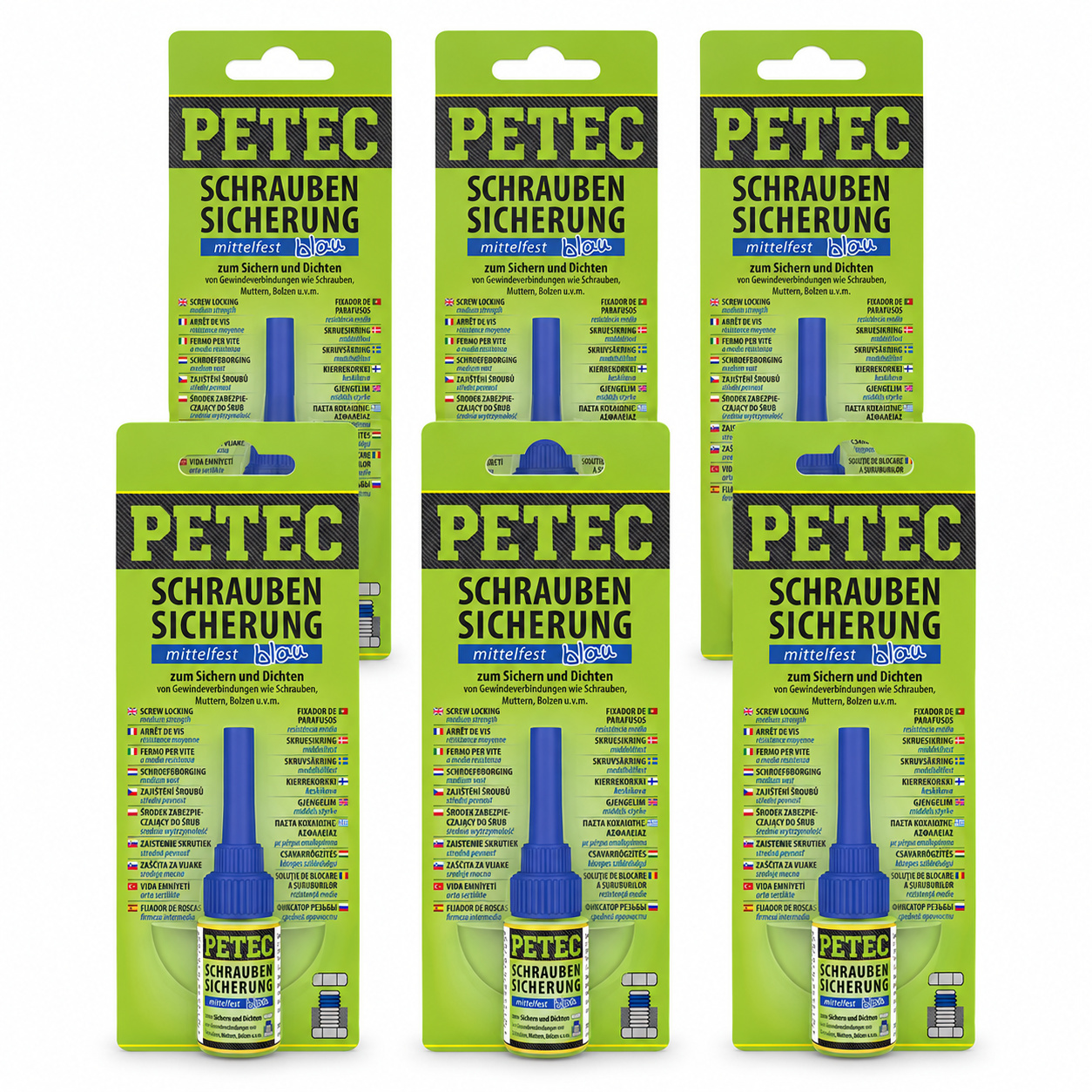 PETEC 6x 91005 Schraubensicherung mittelfest blau 5 g Schraubenkleber