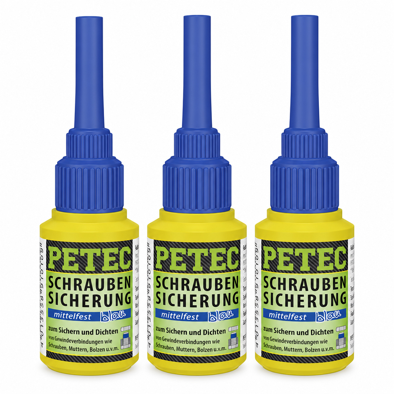 PETEC 3x 91010 Schraubensicherung mittelfest blau 10 g Schraubenkleber