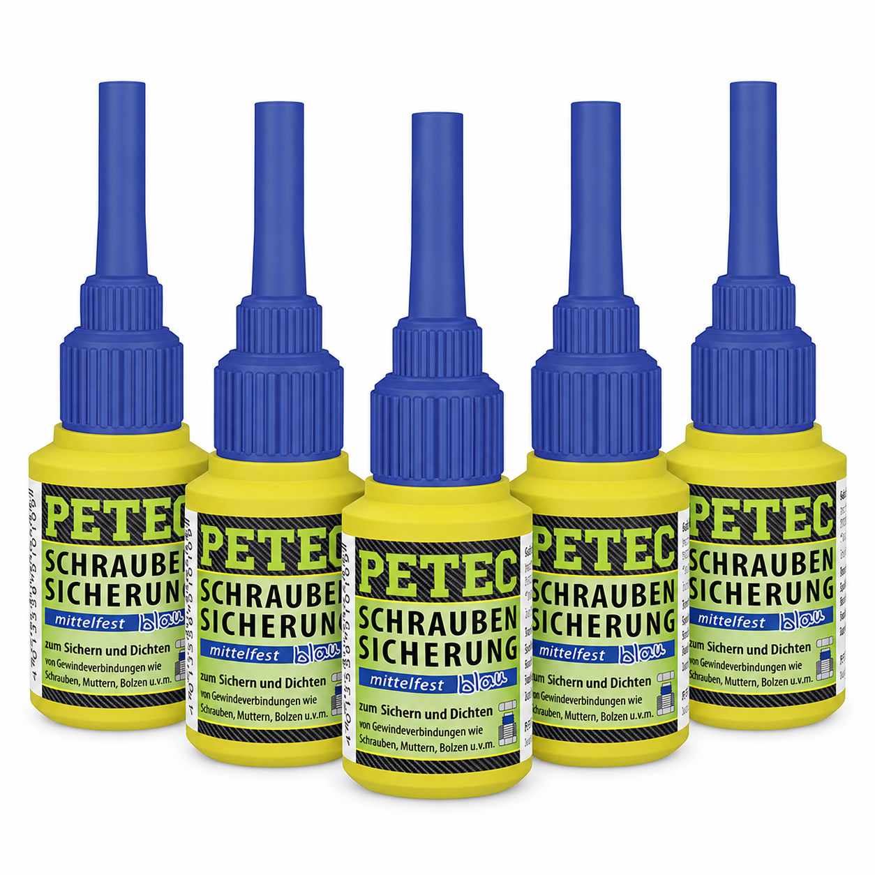 PETEC 5x 91010 Schraubensicherung mittelfest blau 10 g Schraubenkleber