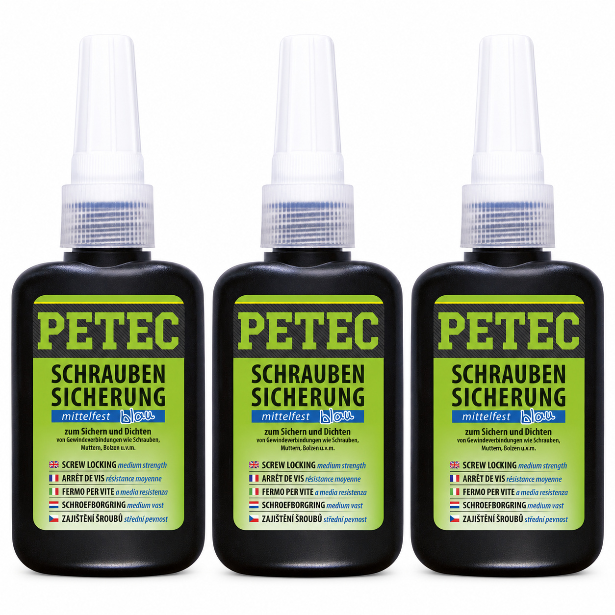 PETEC 3x 91050 Schraubensicherung mittelfest blau 50 g Schraubenkleber