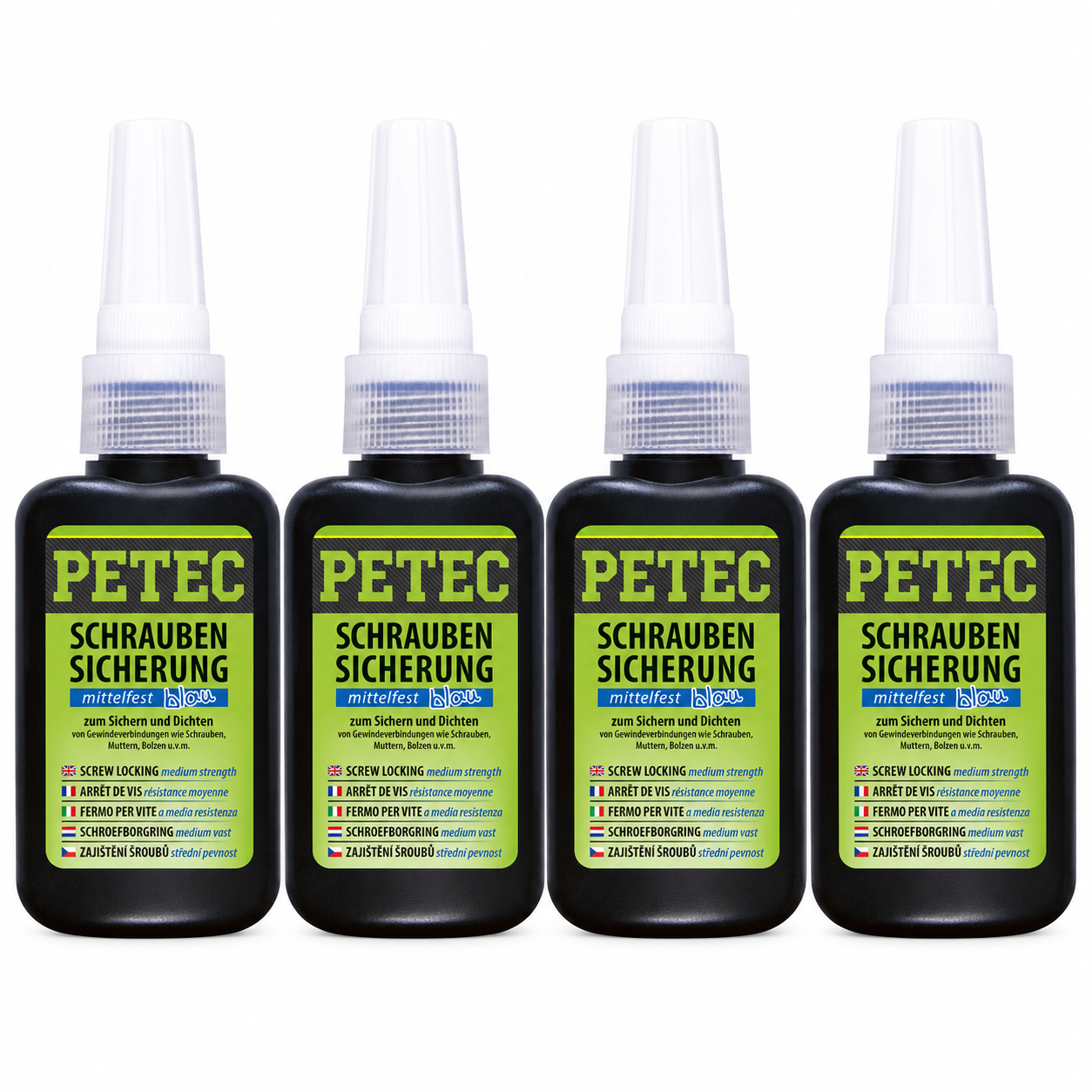 PETEC 4x 91050 Schraubensicherung mittelfest blau 50 g Schraubenkleber