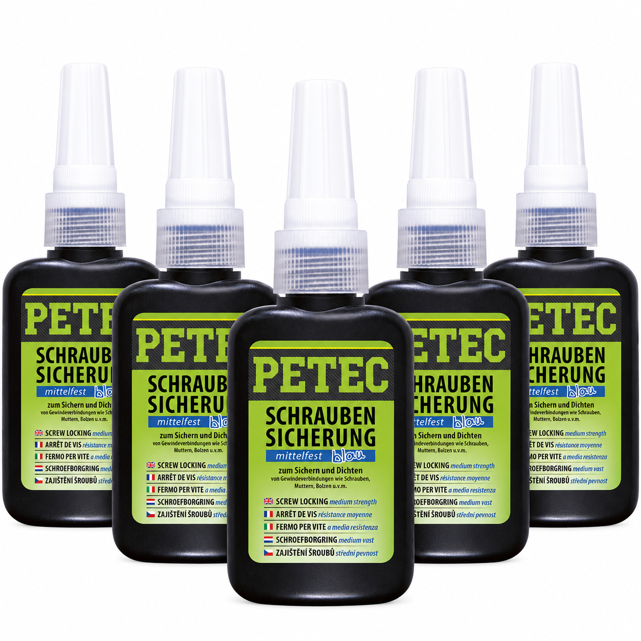 PETEC 5x 91050 Schraubensicherung mittelfest blau 50 g Schraubenkleber