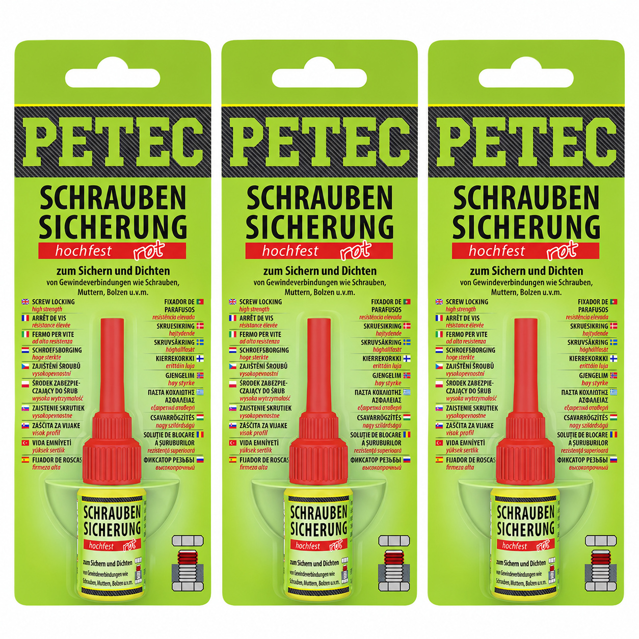 PETEC 3x 92005 Schraubensicherung hochfest rot 5 g Schraubenkleber
