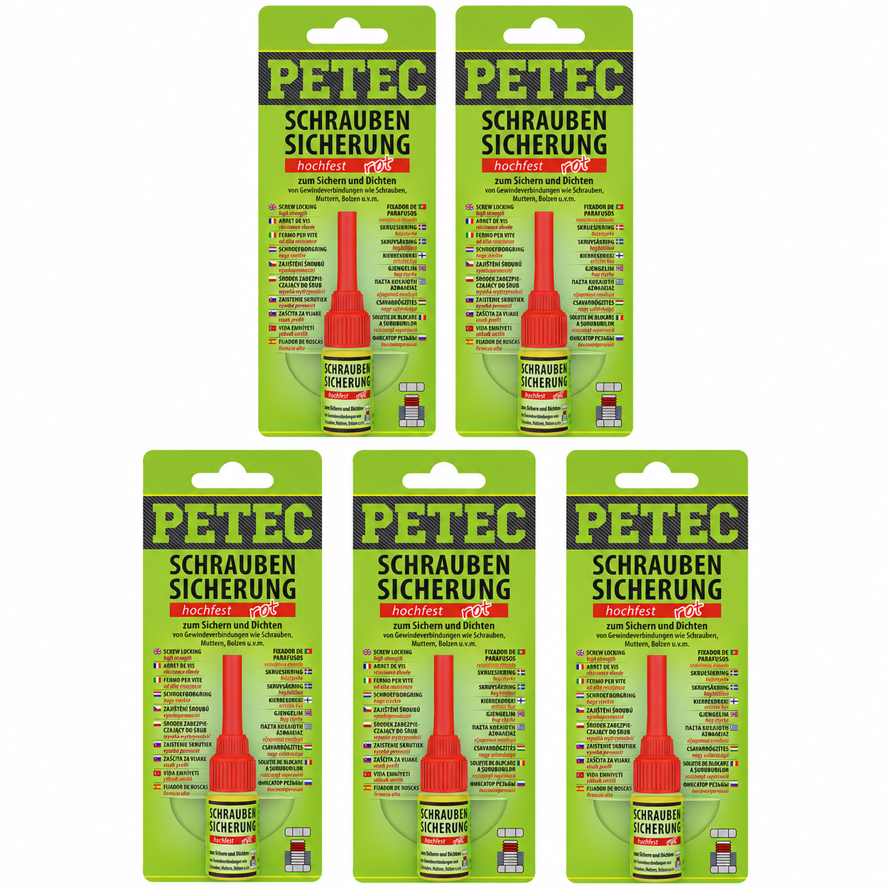 PETEC 5x 92005 Schraubensicherung hochfest rot 5 g Schraubenkleber