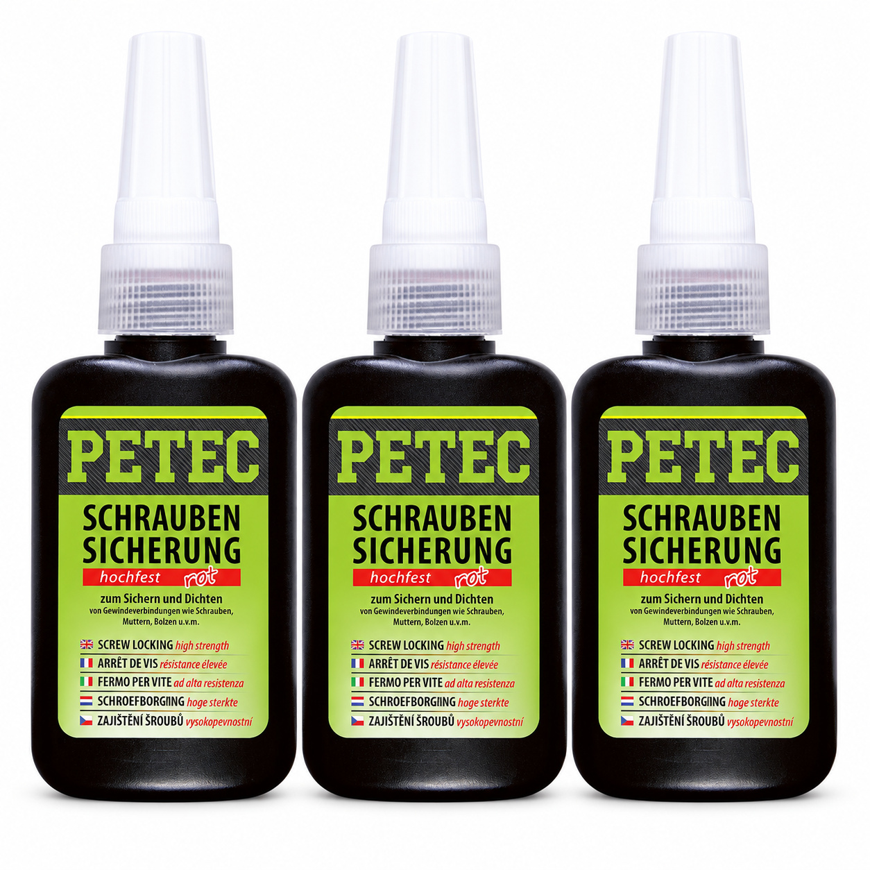 PETEC 3x 92050 Schraubensicherung hochfest rot 50 g Schraubenkleber