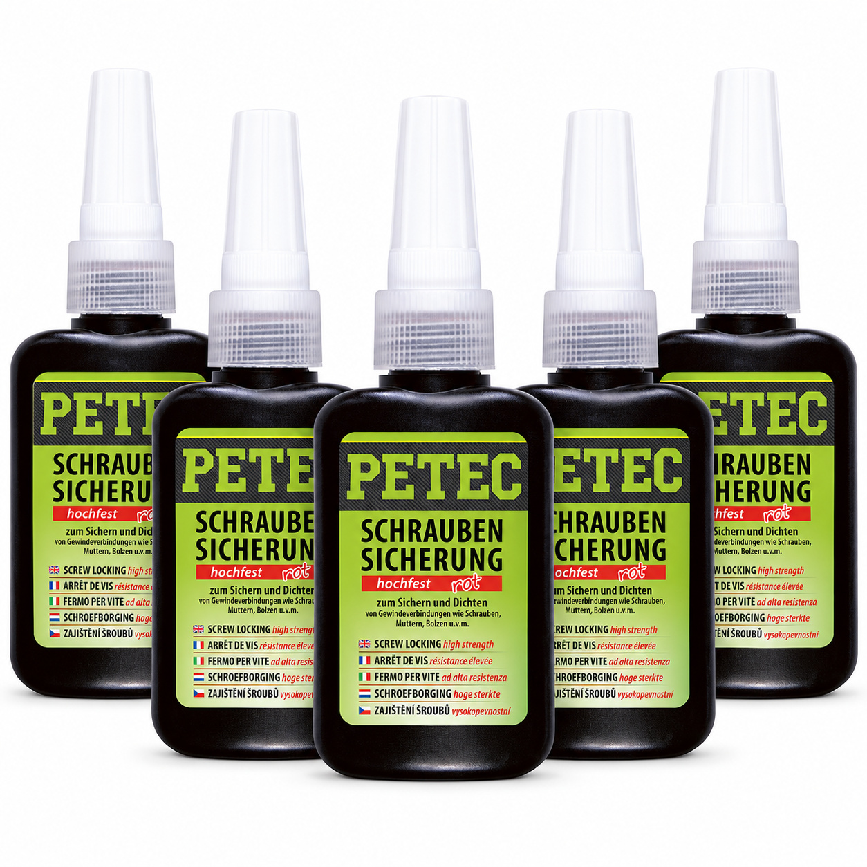 PETEC 5x 92050 Schraubensicherung hochfest rot 50 g Schraubenkleber