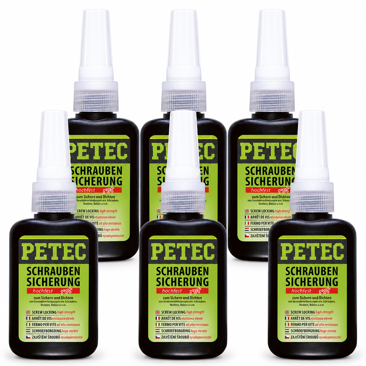 PETEC 6x 92050 Schraubensicherung hochfest rot 50 g Schraubenkleber