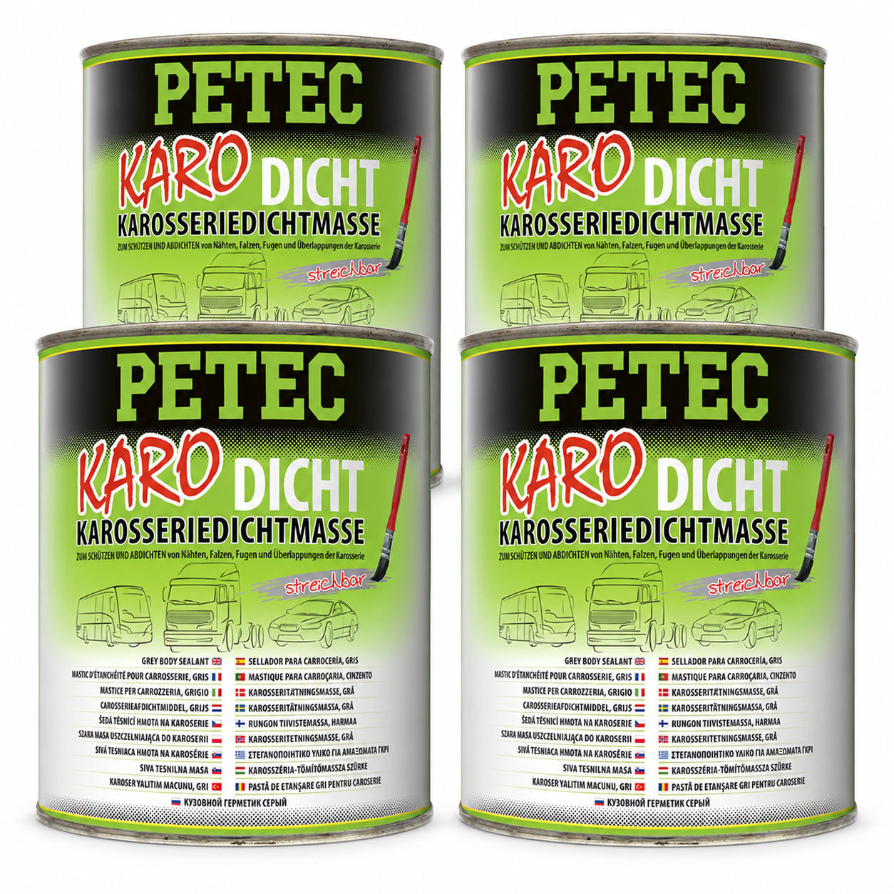PETEC 4x 94130 Karo-Dicht Karosseriedichtmasse Grau 1 kg Dichtmasse