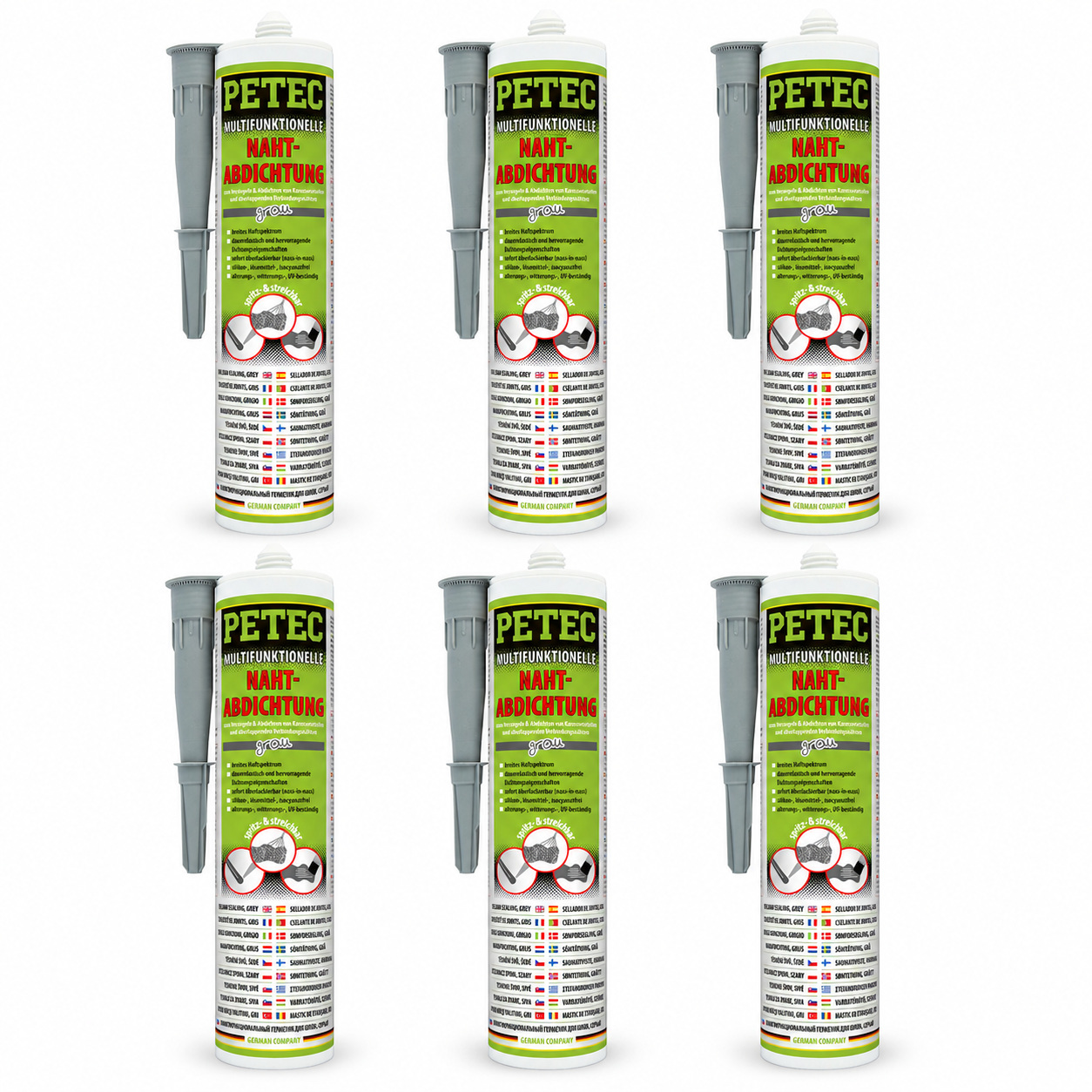 PETEC 6x 94131 Multifunktionelle Nahtabdichtung Grau 310 ml Karosseriedichtmasse
