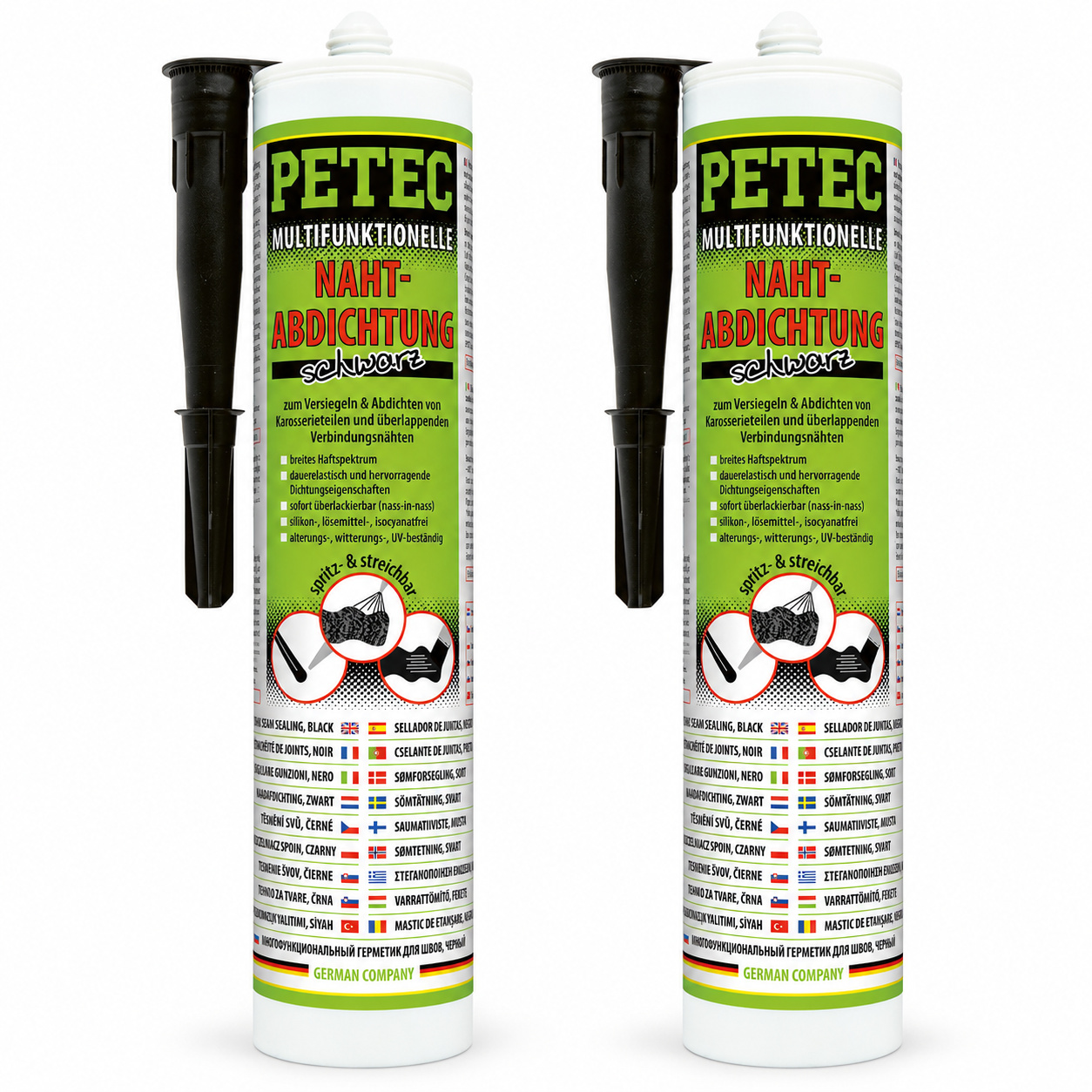 PETEC 2x 94231 Multifunktionelle Nahtabdichtung Schwarz 310 ml &Uuml;berlackierbar