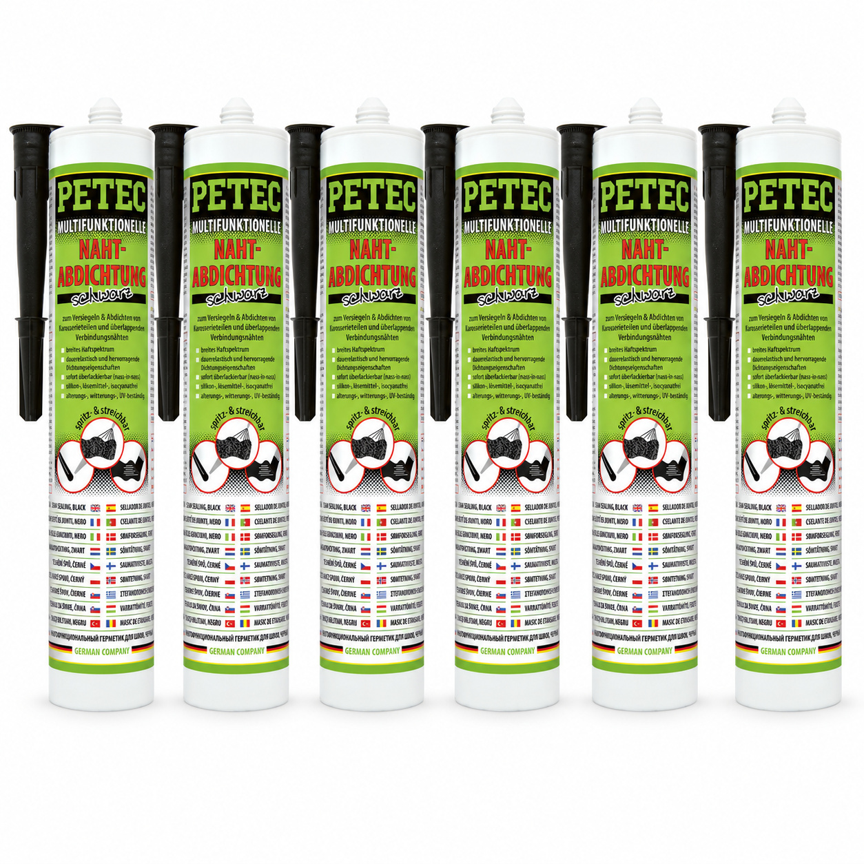 PETEC 6x 94231 Multifunktionelle Nahtabdichtung Schwarz 310 ml &Uuml;berlackierbar