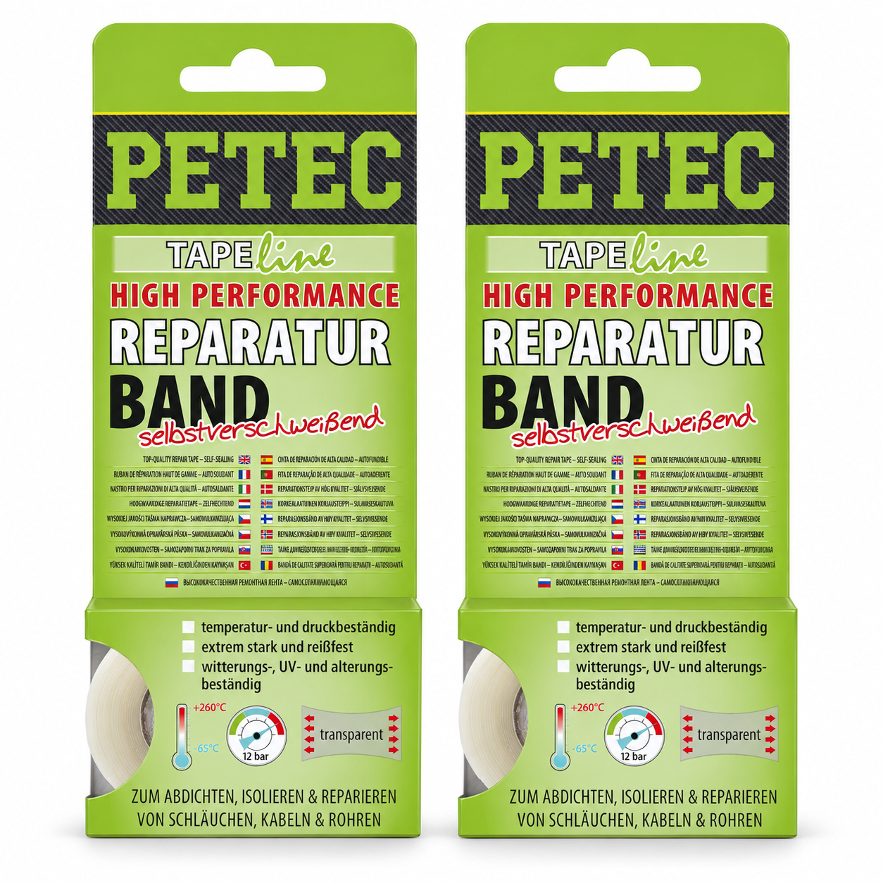 PETEC 2x 94903 Reparaturband High Performance 3 m x 25 mm Dichtband Transparent