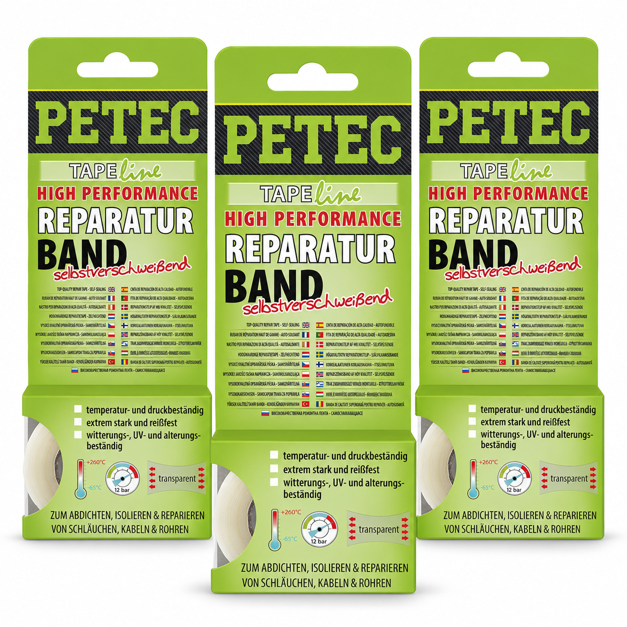 PETEC 3x 94903 Reparaturband High Performance 3 m x 25 mm Dichtband Transparent