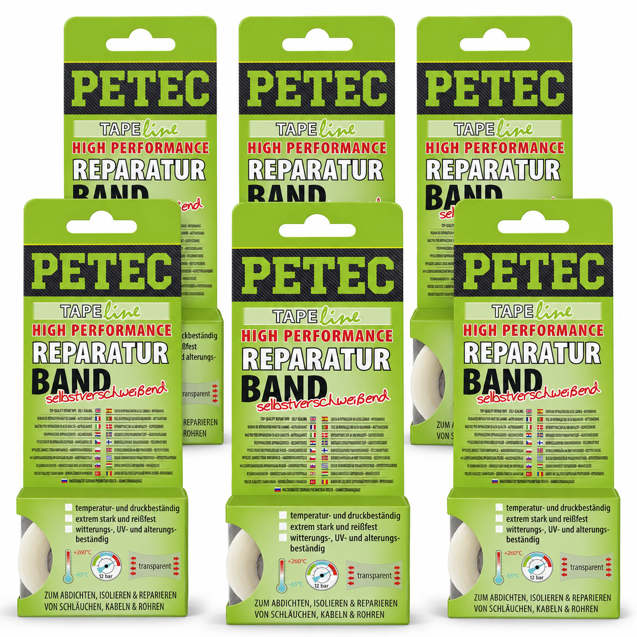 PETEC 6x 94903 Reparaturband High Performance 3 m x 25 mm Dichtband Transparent