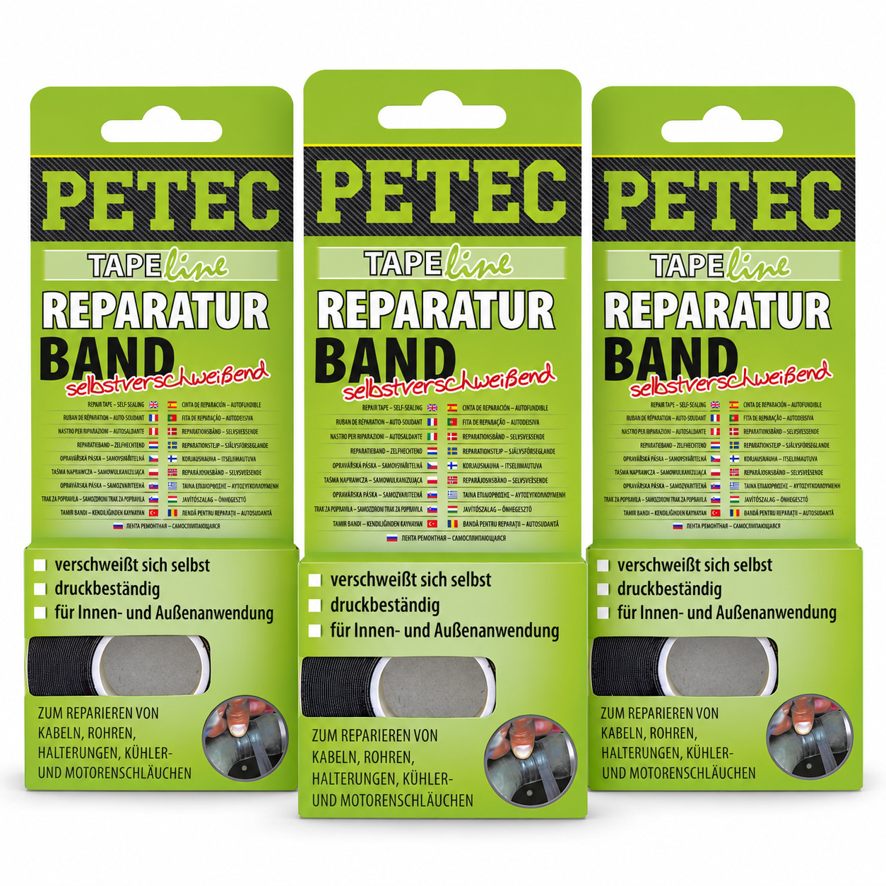 PETEC 3x 94905 Reparaturband selbstverschwei&szlig;end 5m x 19x0,5mm Dichtband Schwarz