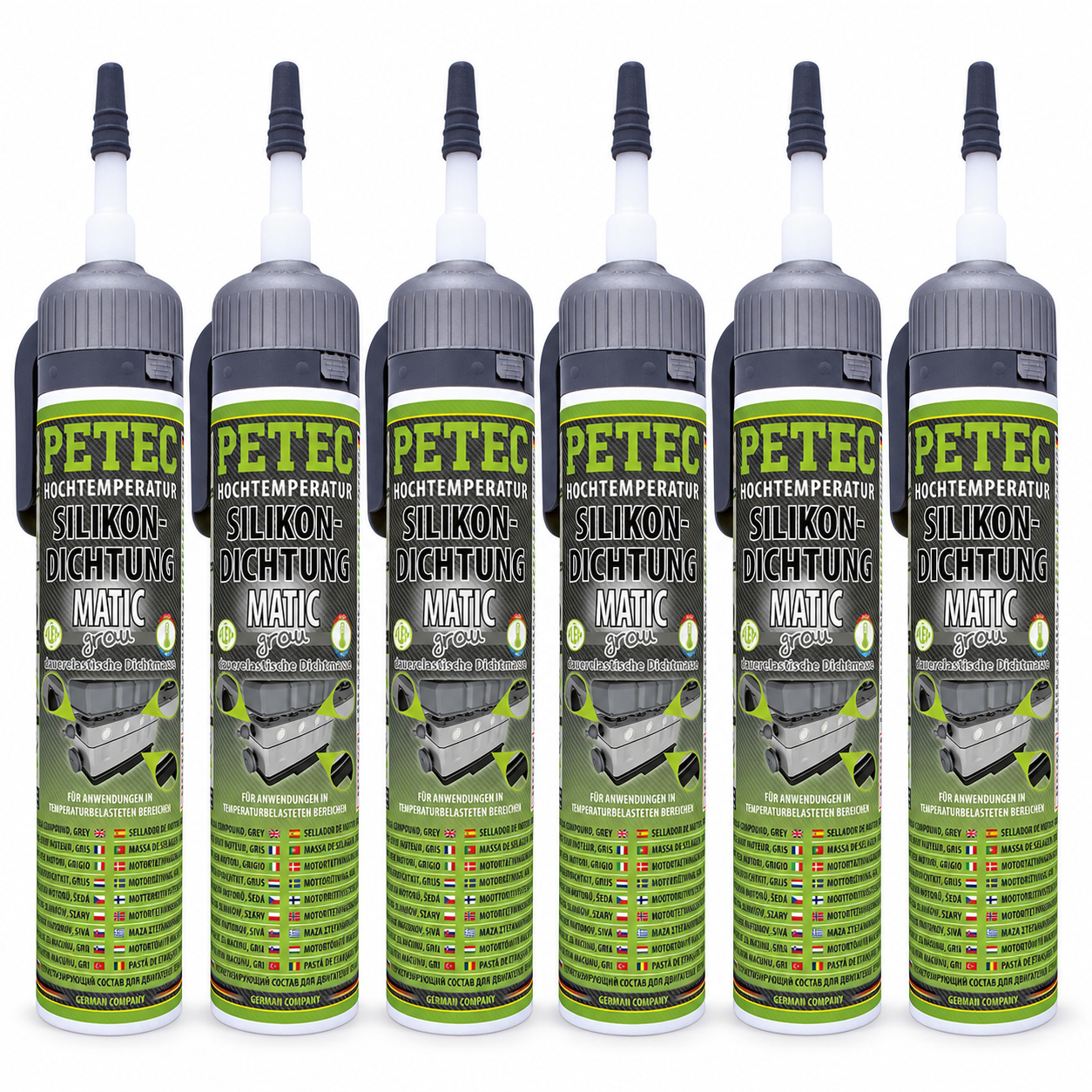 PETEC 6x 97620 Hochtemperatur Silikondichtung MATIC Grau 200 ml Fl&uuml;ssigdichtung