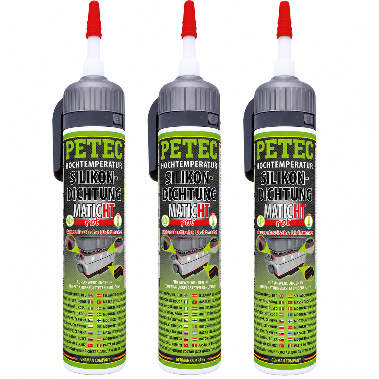 PETEC 3x 97820 Hochtemperatur Silikondichtung MATIC Rot 200 ml Fl&uuml;ssigdichtung
