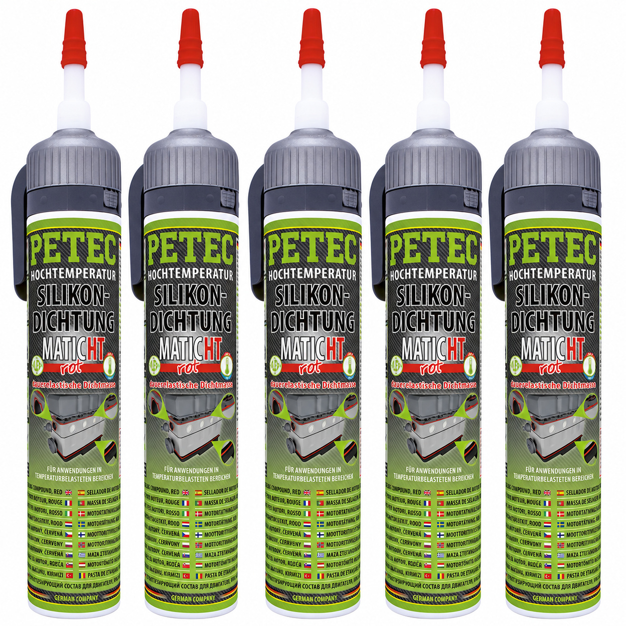 PETEC 5x 97820 Hochtemperatur Silikondichtung MATIC Rot 200 ml Fl&uuml;ssigdichtung