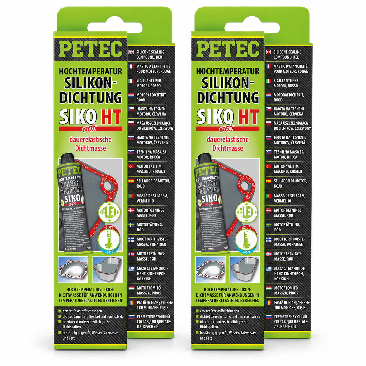 PETEC 2x 97880 Hochtemperatur Silikondichtung SIKO Rot 70 ml Fl&uuml;ssigdichtung