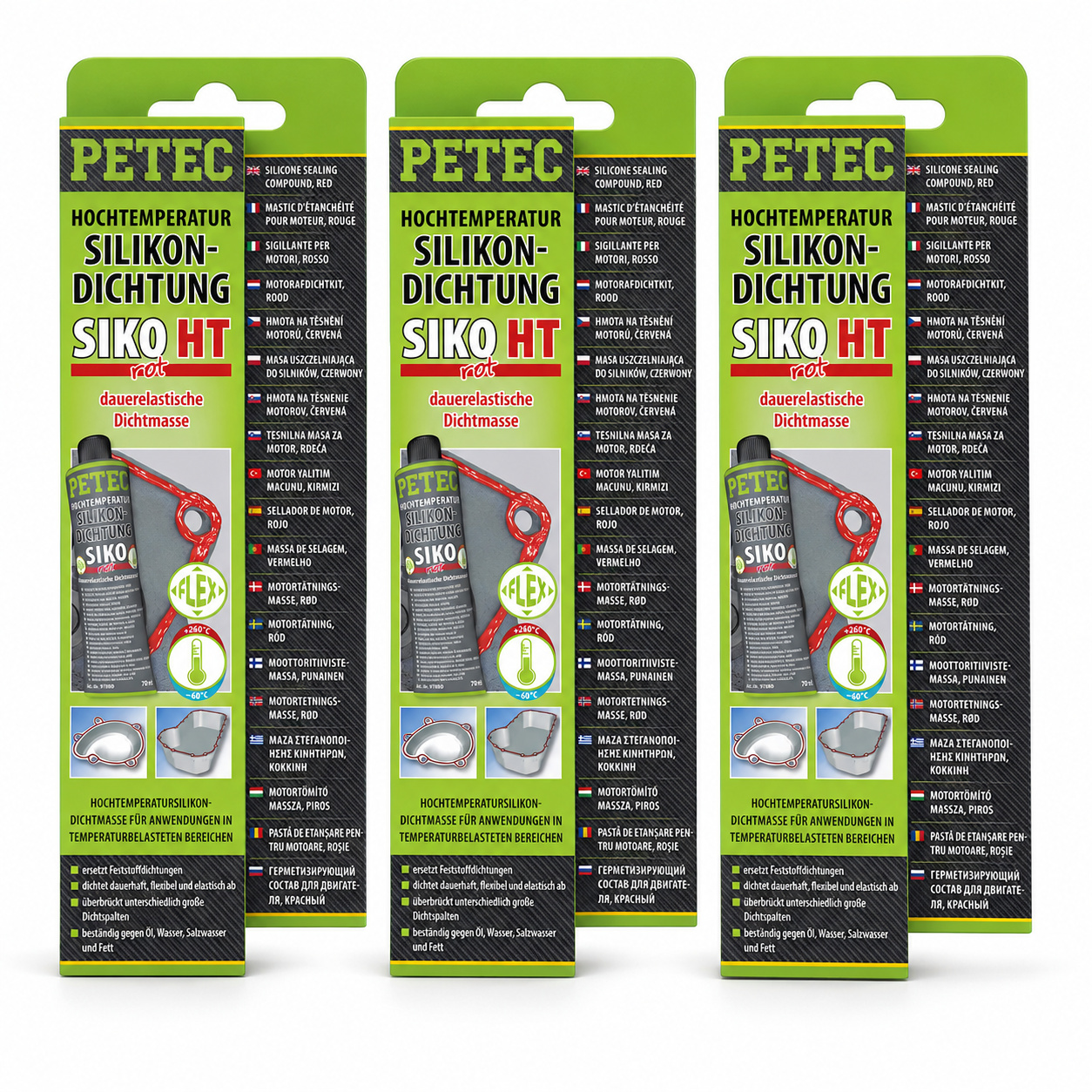 PETEC 3x 97880 Hochtemperatur Silikondichtung SIKO Rot 70 ml Fl&uuml;ssigdichtung