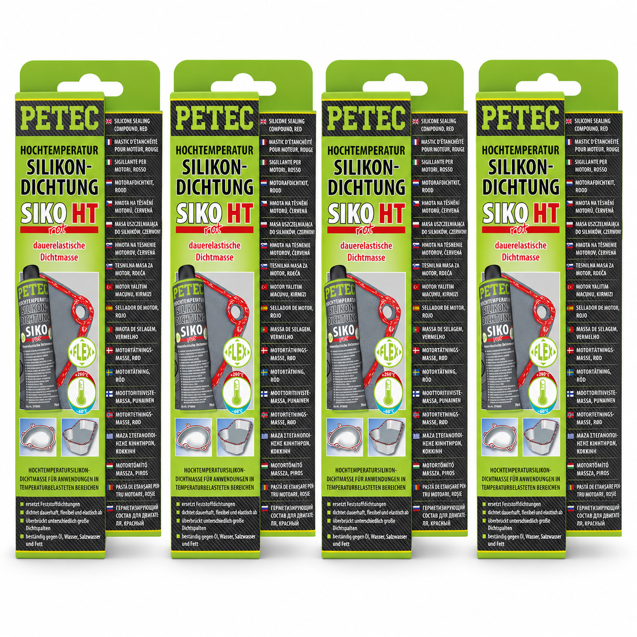 PETEC 4x 97880 Hochtemperatur Silikondichtung SIKO Rot 70 ml Fl&uuml;ssigdichtung