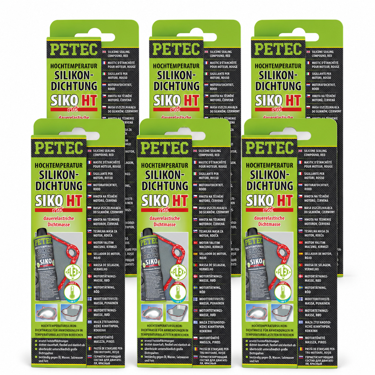 PETEC 6x 97880 Hochtemperatur Silikondichtung SIKO Rot 70 ml Fl&uuml;ssigdichtung
