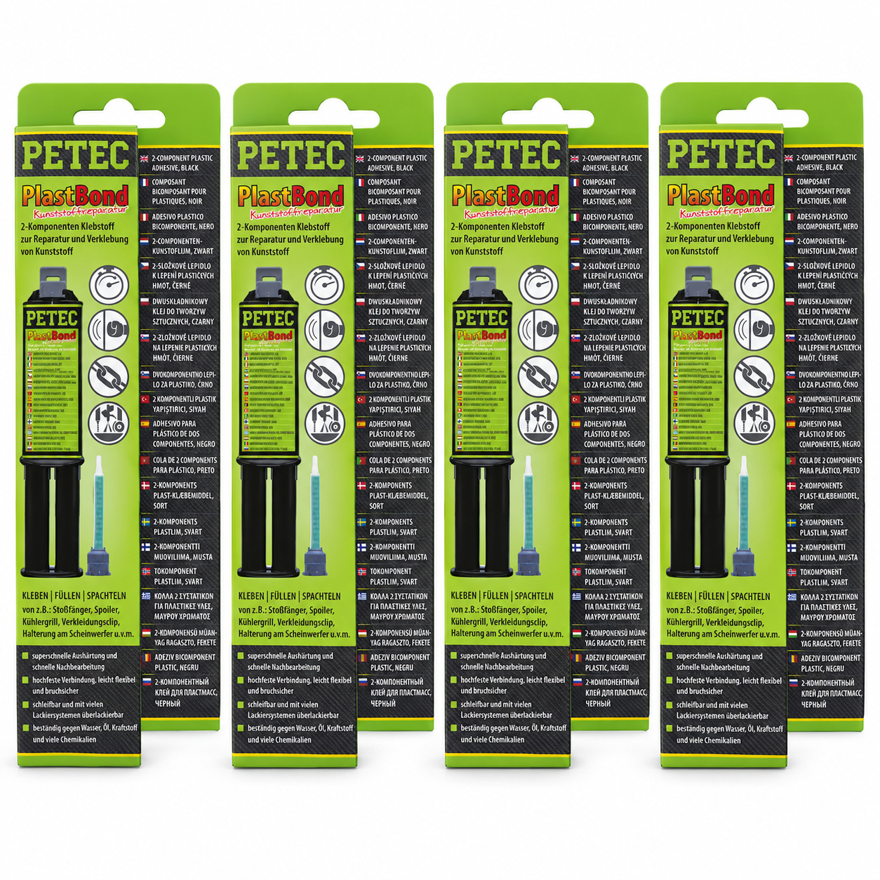 PETEC 4x 98325 PlastBond 24 ml 2K Kunststoffreparaturkleber Schwarz Kleber