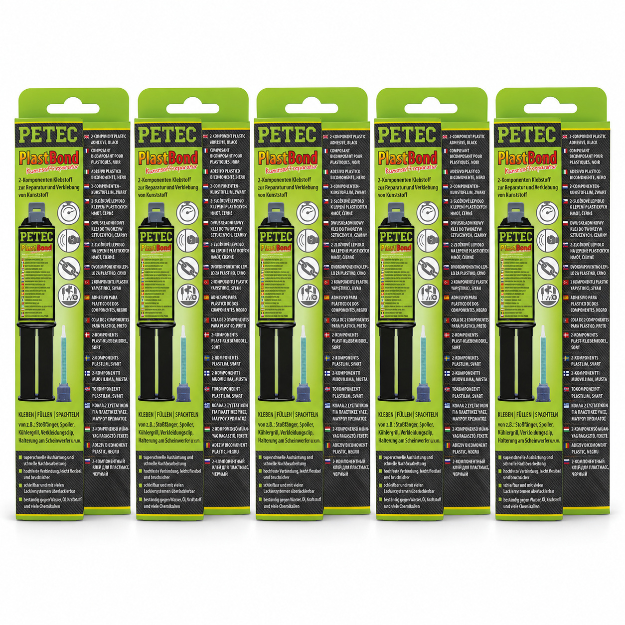 PETEC 5x 98325 PlastBond 24 ml 2K Kunststoffreparaturkleber Schwarz Kleber