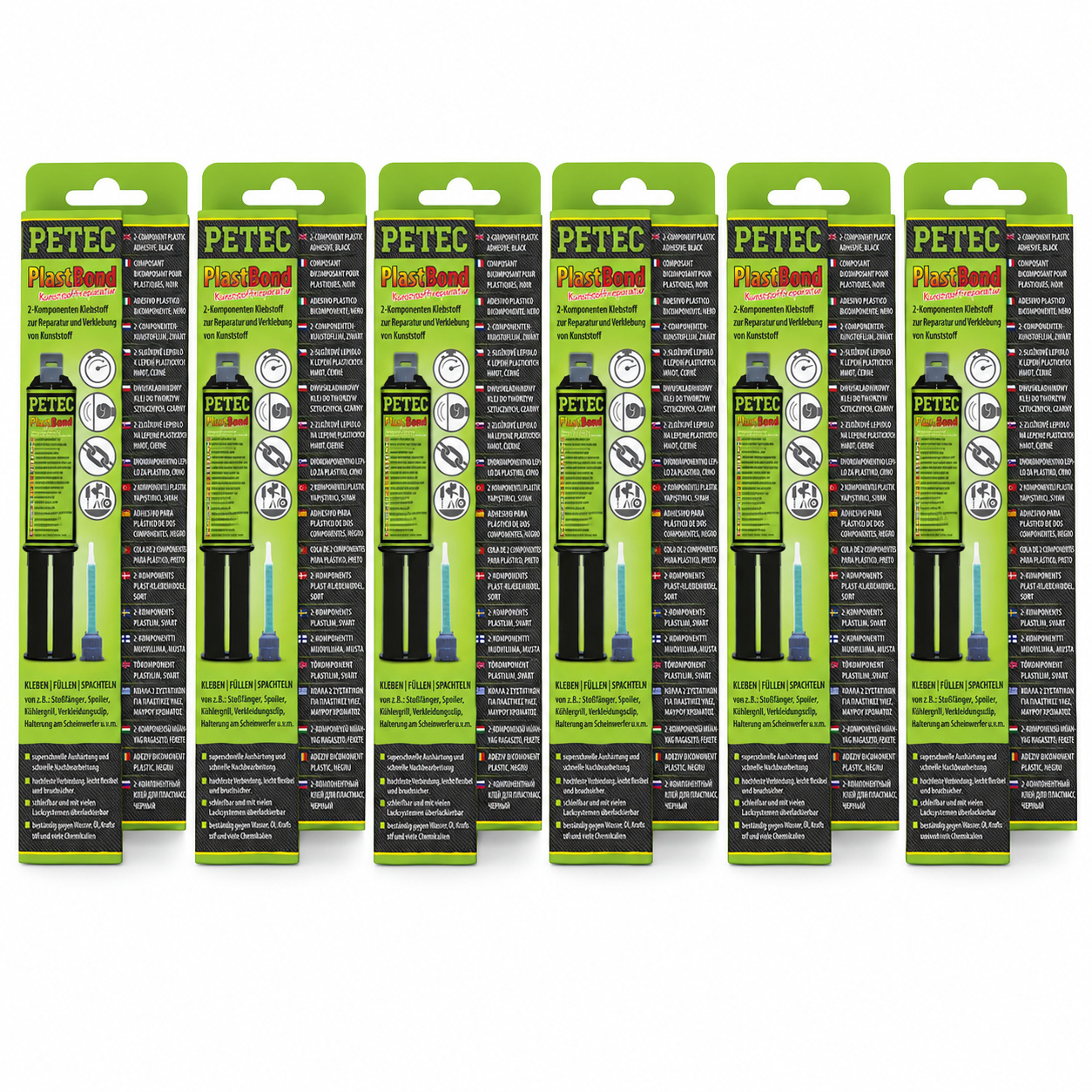 PETEC 6x 98325 PlastBond 24 ml 2K Kunststoffreparaturkleber Schwarz Kleber