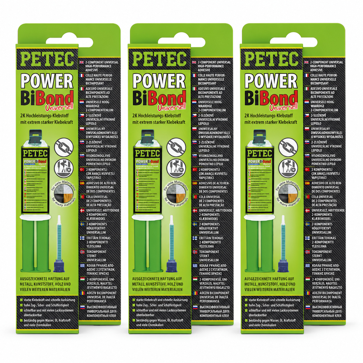 PETEC 3x 98625 POWER BiBond 24 ml 2K Universal Hochleistungsklebstoff Kleber