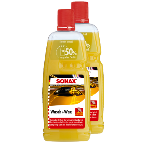SONAX 03133410 Wasch+Wax Autoshampoo Wachs Lackpflege Reinigung Glanz 2x 1 Liter