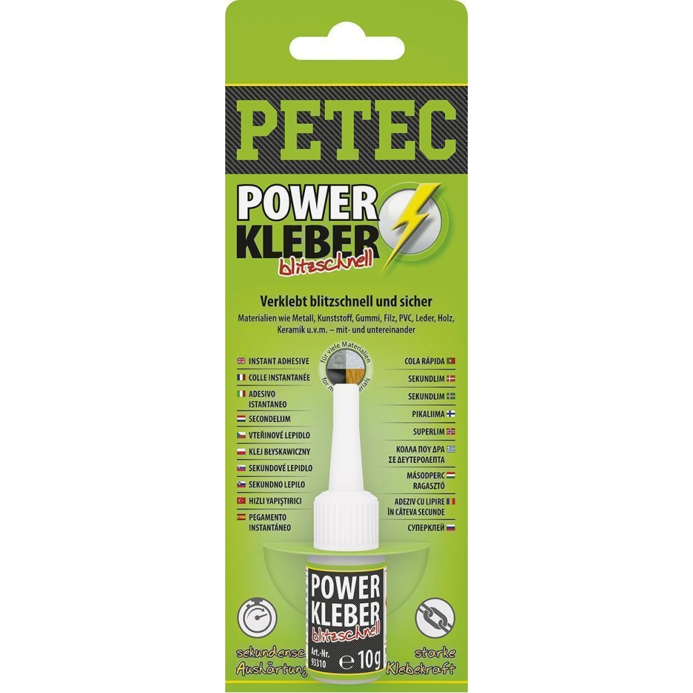 Gummiklebstoff PETEC 93410 POWER KLEBER blitzschnell Sekundenklebstoff für