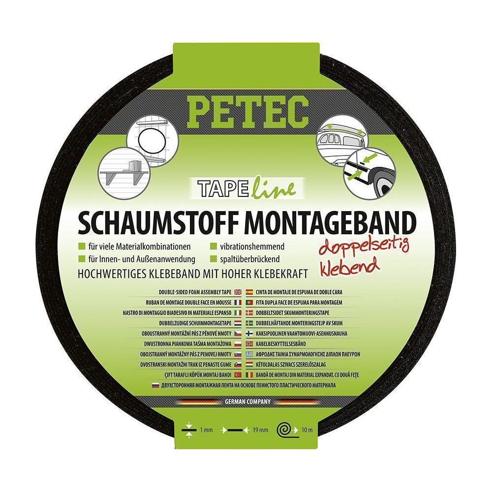 Klebeband PETEC 87200 Schaumstoff-Montageband schwarz doppelseitig klebend für