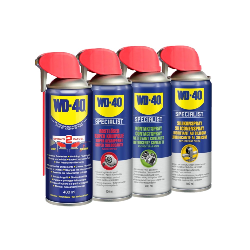 WD-40 KFZ-Starterkit Komplettset für Wartung und Pflege: Multifunktions-, Rostlöser-, Kontakt- und Silikonspray