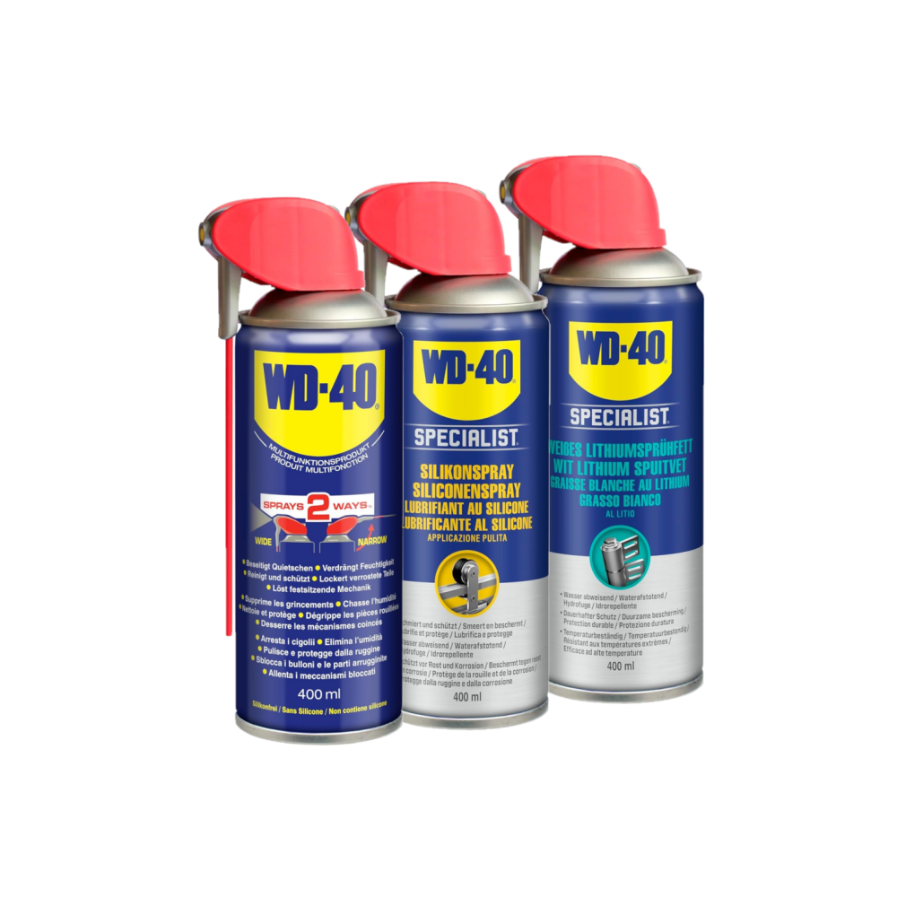 WD-40 Service-Paket Set mit Multifunktionsspray, Silikonspray und Weißem Lithiumfett