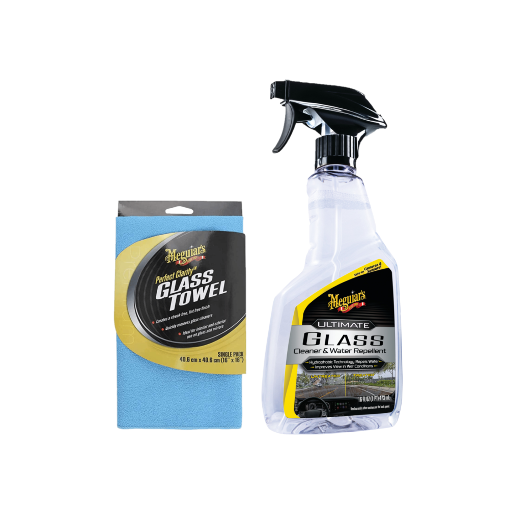 Meguiars G240416EUMEG Ultimate Glass Cleaner 473ml & X190301EUMEG Tuch Blau