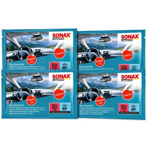 SONAX 04181000 WachsEntferner 2-in-1 Tuchset Reinigungst&uuml;cher Fenstertuch 4 St.