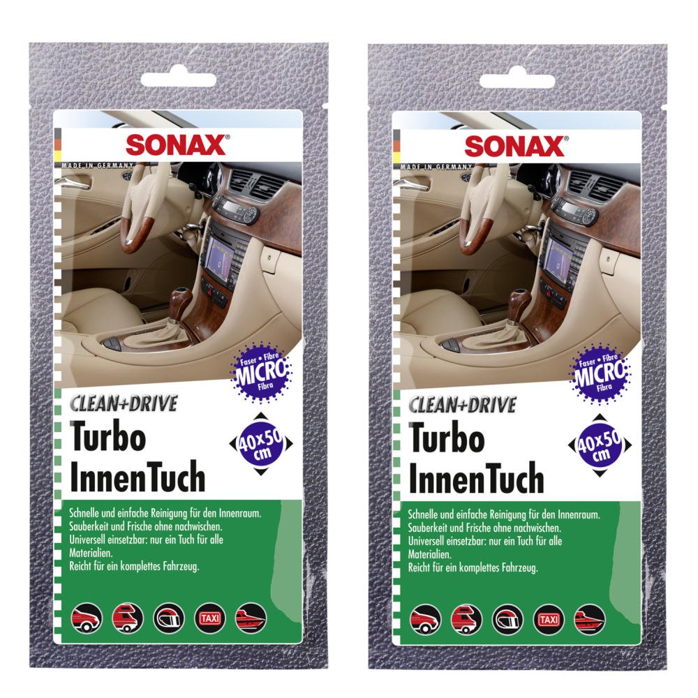SONAX 04130000 Clean+Drive TurboInnenTuch Autopflege Reinigung 40x50 2x 1St&Atilde;&frac14;ck
