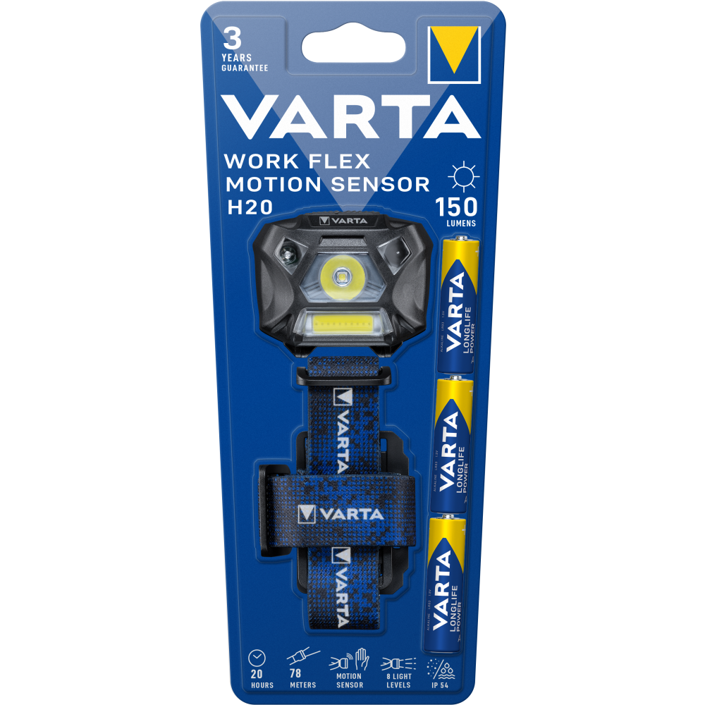 VARTA Work Flex Motion Sensor H20 Stirnlampe Taschenlampe mit 3x AAA Batterien