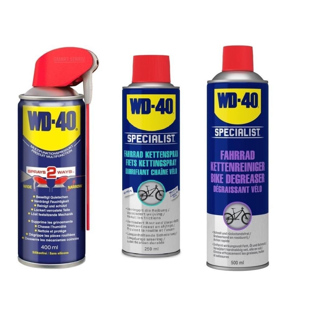 WD-40 SPECIALIST Fahrrad Kettenreiniger Classic 500 ml + WD-40 SPECIALIST Fahrrad Kettenspray Classic 250 ml + WD-40 Multifunktionsprodukt Smart Straw 400ml