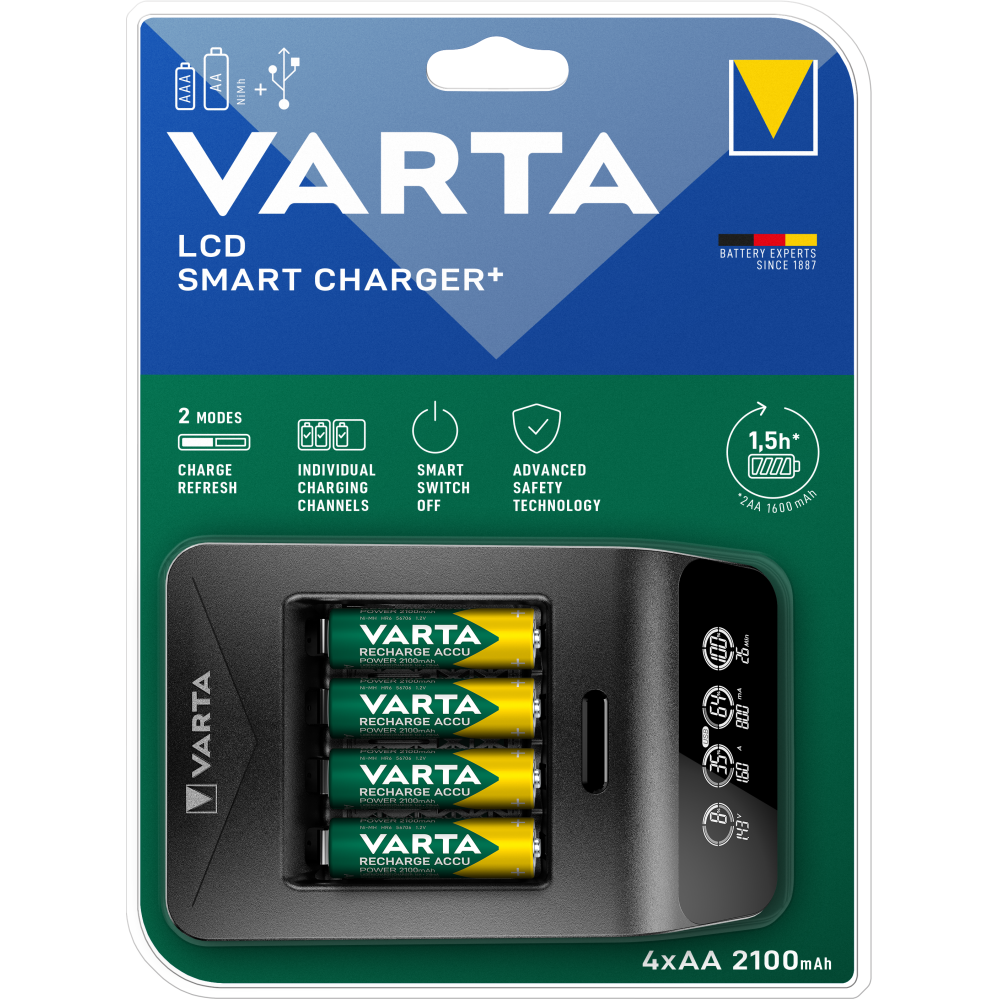 VARTA LCD Smart Charger+ Batterieladegerät & 4x AA 56706 2100mAh Batterien