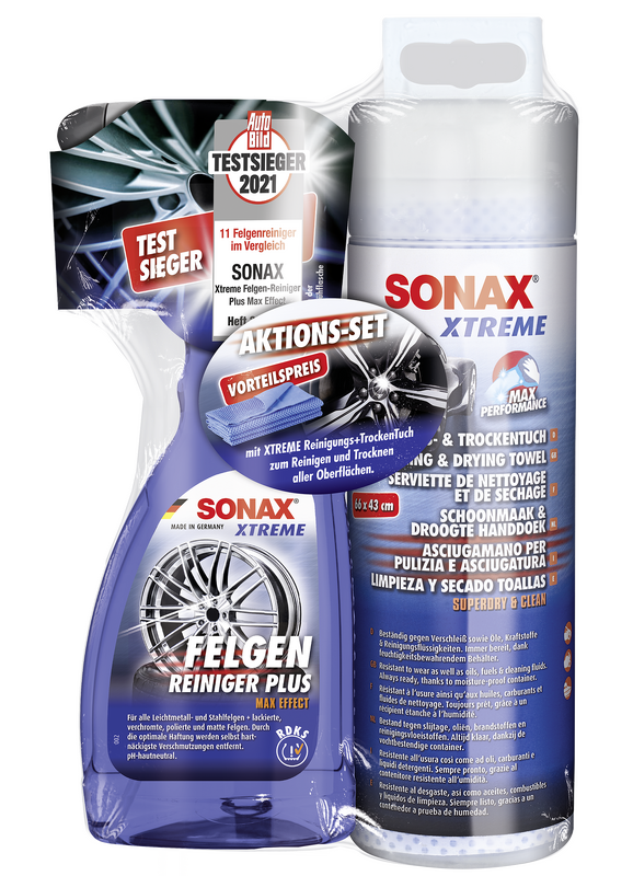 SONAX 02305410 XTREME FelgenReiniger + XTREME Reinigungs+TrockenTuch AktionsSet 500 ml
