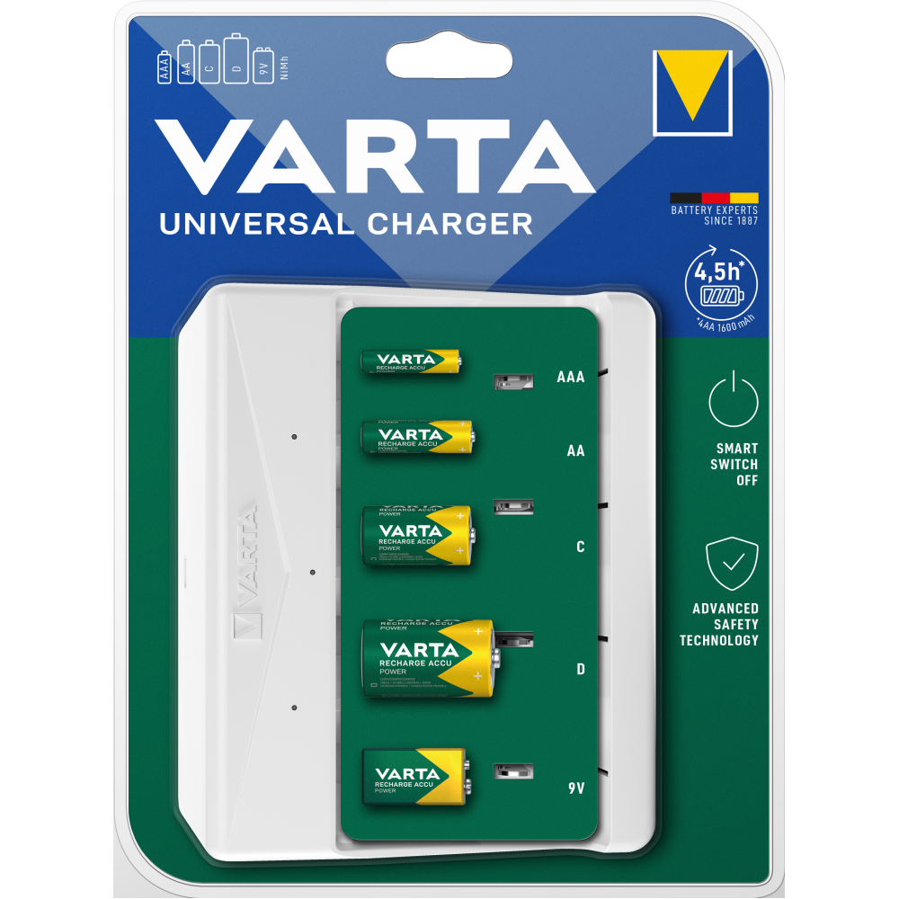 VARTA Universal Charger Ladegerät Batterieladegerät umfasst 4 Ladegerät-Modell