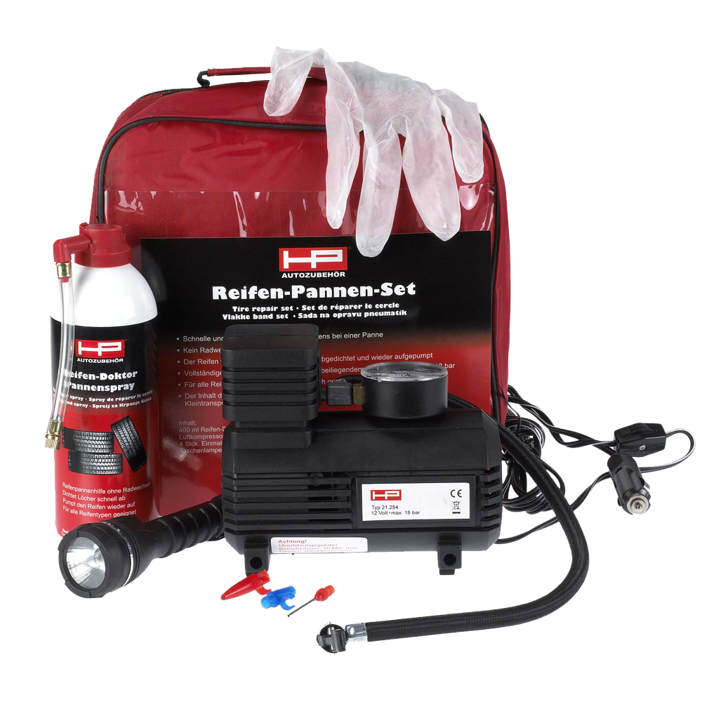HP Autozubehör Reifen-Pannen-Set mit Kompressor + Spray, Tasche 1x10257HP
