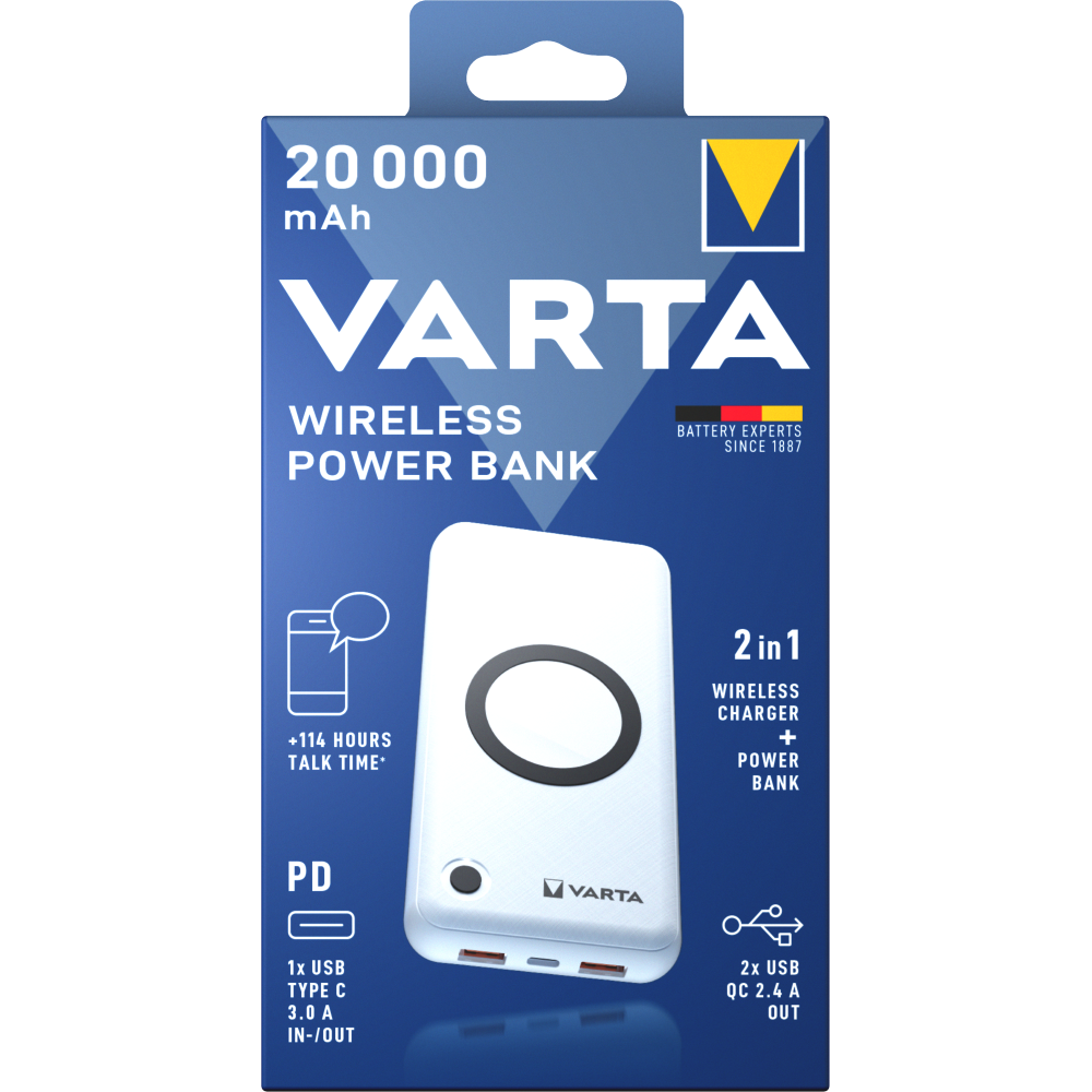 VARTA Wireless Power Bank 20000mAh Box Powerbank kabellos Laden Batterie Reisen