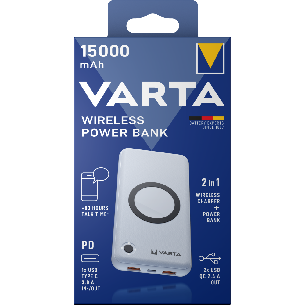 VARTA Wireless Power Bank 15000mAh Box Powerbank kabellos Laden Batterie Reisen