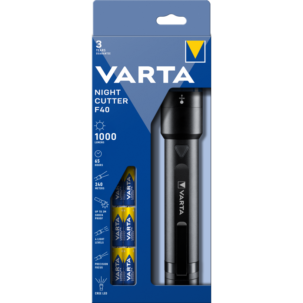 VARTA Night Cutter F40 Taschenlampe Lampe Handlampe mit 6x AA Batterien