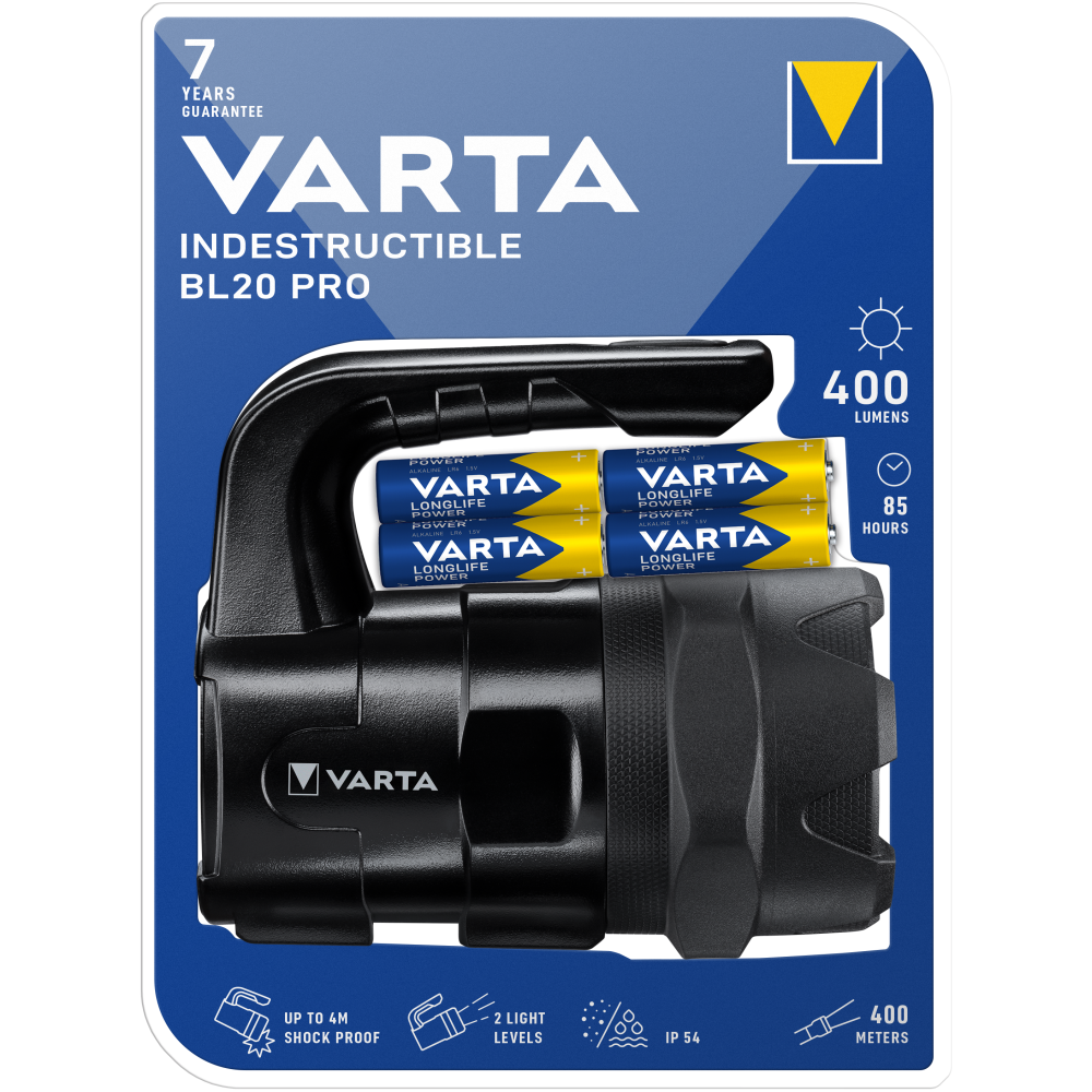 VARTA Indestructible BL20 Pro Taschenlampe Lampe Handlampe mit 6x AA Batterien