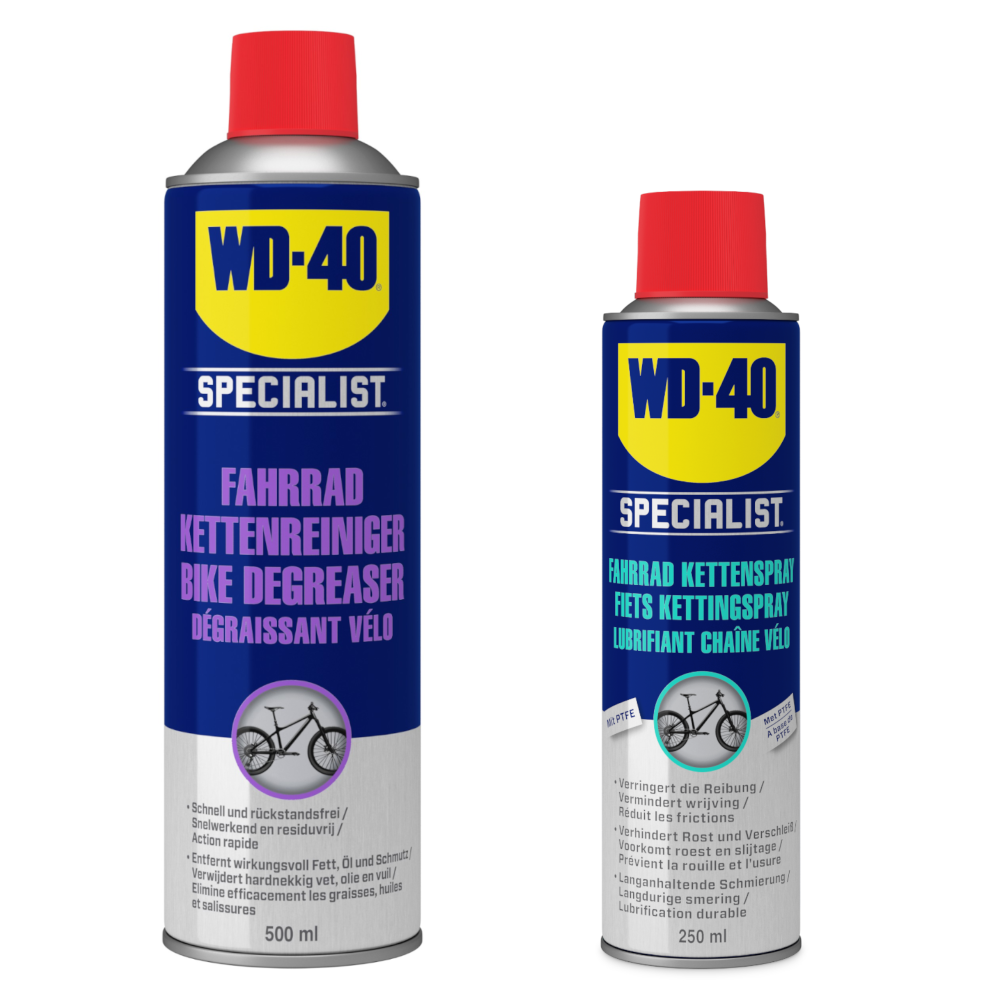 WD-40 BIKE Fahrrad Kettenpflege Set, 500ml Kettenreiniger + 250ml Kettenspray